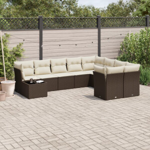 vidaXL 10-delige Loungeset met kussens poly rattan bruin