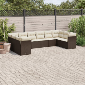 vidaXL 10-delige Loungeset met kussens poly rattan bruin