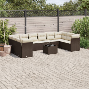vidaXL 11-delige Loungeset met kussens poly rattan bruin