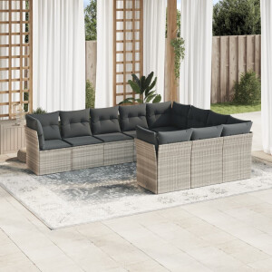 vidaXL 10-delige Loungeset met kussens poly rattan lichtgrijs