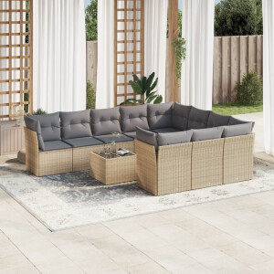 vidaXL 11-delige Tuinset met kussens poly rattan beige