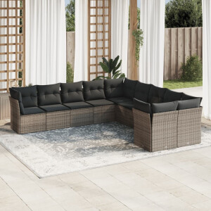 vidaXL 10-delige Loungeset met kussens poly rattan grijs