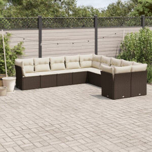 vidaXL 10-delige Loungeset met kussens poly rattan bruin