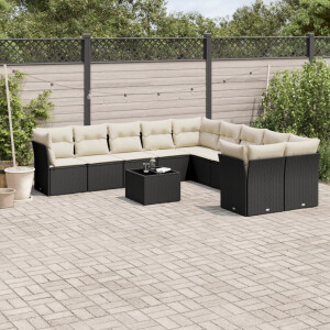 vidaXL 11-delige Loungeset met kussens poly rattan zwart