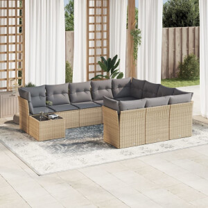 vidaXL 11-delige Tuinset met kussens poly rattan beige