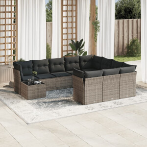 vidaXL 11-delige Loungeset met kussens poly rattan grijs