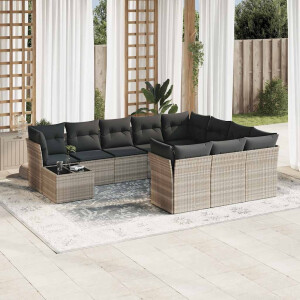 vidaXL 11-delige Loungeset met kussens poly rattan lichtgrijs
