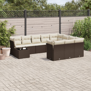 vidaXL 11-delige Loungeset met kussens poly rattan bruin