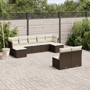 vidaXL 9-delige Loungeset met kussens poly rattan bruin