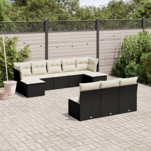 vidaXL 10-delige Loungeset met kussens poly rattan zwart