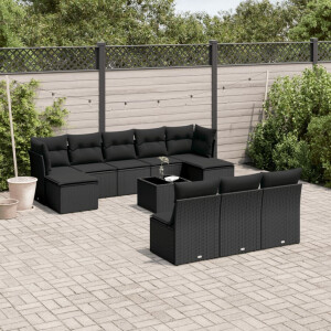 vidaXL 11-delige Loungeset met kussens poly rattan zwart