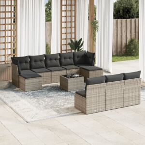 vidaXL 11-delige Loungeset met kussens poly rattan grijs