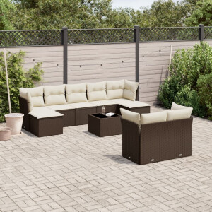 vidaXL 10-delige Loungeset met kussens poly rattan bruin