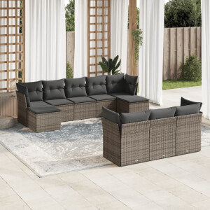 vidaXL 10-delige Loungeset met kussens poly rattan grijs