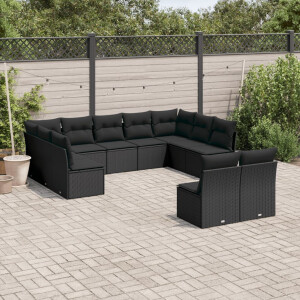 vidaXL 11-delige Loungeset met kussens poly rattan zwart