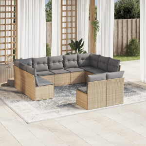 vidaXL 11-delige Tuinset met kussens poly rattan beige