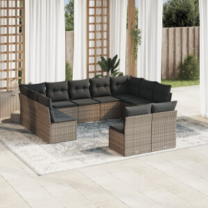 vidaXL 11-delige Loungeset met kussens poly rattan grijs