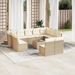 vidaXL 12-delige Loungeset met kussens poly rattan beige