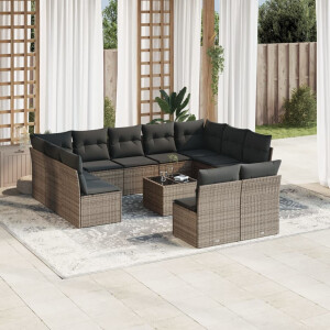 vidaXL 12-delige Loungeset met kussens poly rattan grijs