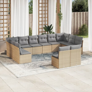 vidaXL 12-delige Loungeset met kussens poly rattan beige