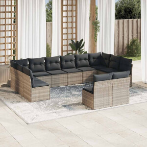 vidaXL 12-delige Loungeset met kussens poly rattan lichtgrijs