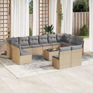 vidaXL 13-delige Loungeset met kussens poly rattan beige
