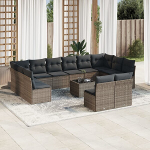 vidaXL 13-delige Loungeset met kussens poly rattan grijs