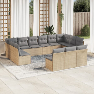 vidaXL 13-delige Loungeset met kussens poly rattan beige