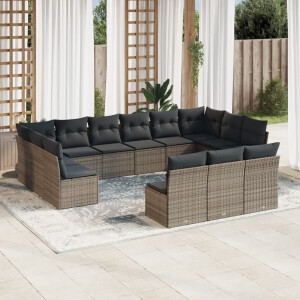 vidaXL 13-delige Loungeset met kussens poly rattan grijs