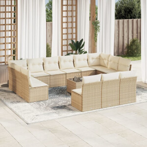 vidaXL 14-delige Loungeset met kussens poly rattan beige