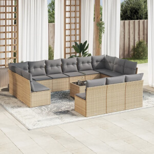 vidaXL 14-delige Loungeset met kussens poly rattan beige
