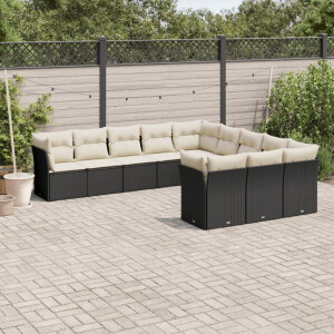 vidaXL 11-delige Loungeset met kussens poly rattan zwart