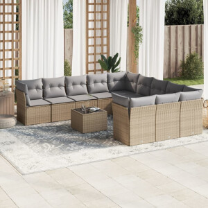 vidaXL 12-delige Loungeset met kussens poly rattan beige