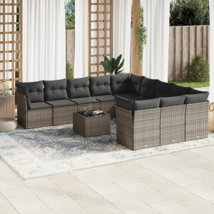vidaXL 12-delige Loungeset met kussens poly rattan grijs