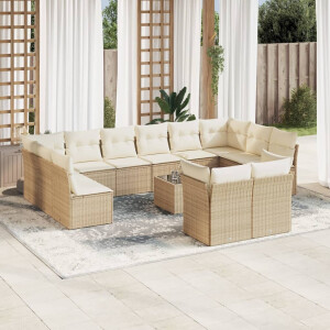 vidaXL 13-delige Loungeset met kussens poly rattan beige
