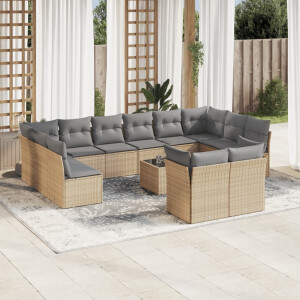 vidaXL 13-delige Loungeset met kussens poly rattan beige