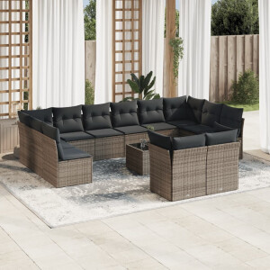 vidaXL 13-delige Loungeset met kussens poly rattan grijs