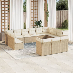 vidaXL 13-delige Loungeset met kussens poly rattan beige