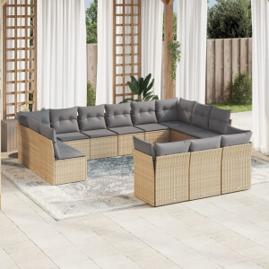 vidaXL 13-delige Loungeset met kussens poly rattan beige