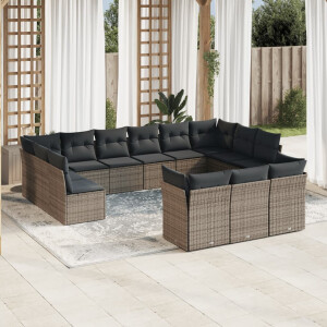 vidaXL 13-delige Loungeset met kussens poly rattan grijs