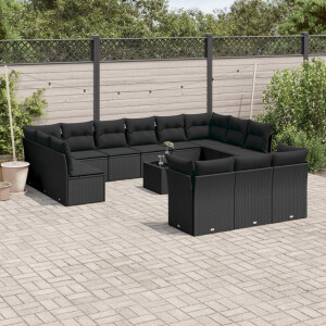 vidaXL 14-delige Loungeset met kussens poly rattan zwart