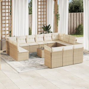 vidaXL 14-delige Loungeset met kussens poly rattan beige
