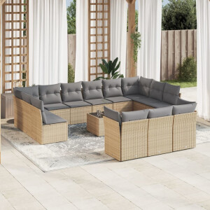 vidaXL 14-delige Loungeset met kussens poly rattan beige