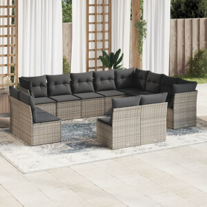vidaXL 12-delige Loungeset met kussens poly rattan grijs