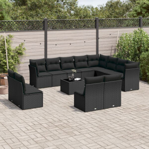 vidaXL 13-delige Loungeset met kussens poly rattan zwart