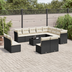 vidaXL 13-delige Loungeset met kussens poly rattan zwart