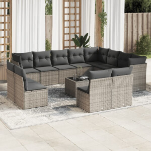 vidaXL 13-delige Loungeset met kussens poly rattan grijs