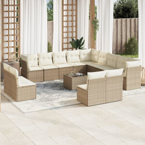 vidaXL 14-delige Loungeset met kussens poly rattan beige