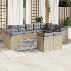 vidaXL 12-delige Loungeset met kussens poly rattan beige