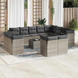 vidaXL 13-delige Loungeset met kussens poly rattan grijs